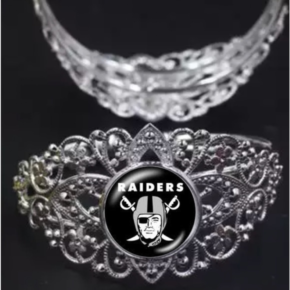 Raiders Bangle Bracelet, Adjustable Silver Filigree Cuff - Picture 2 of 3